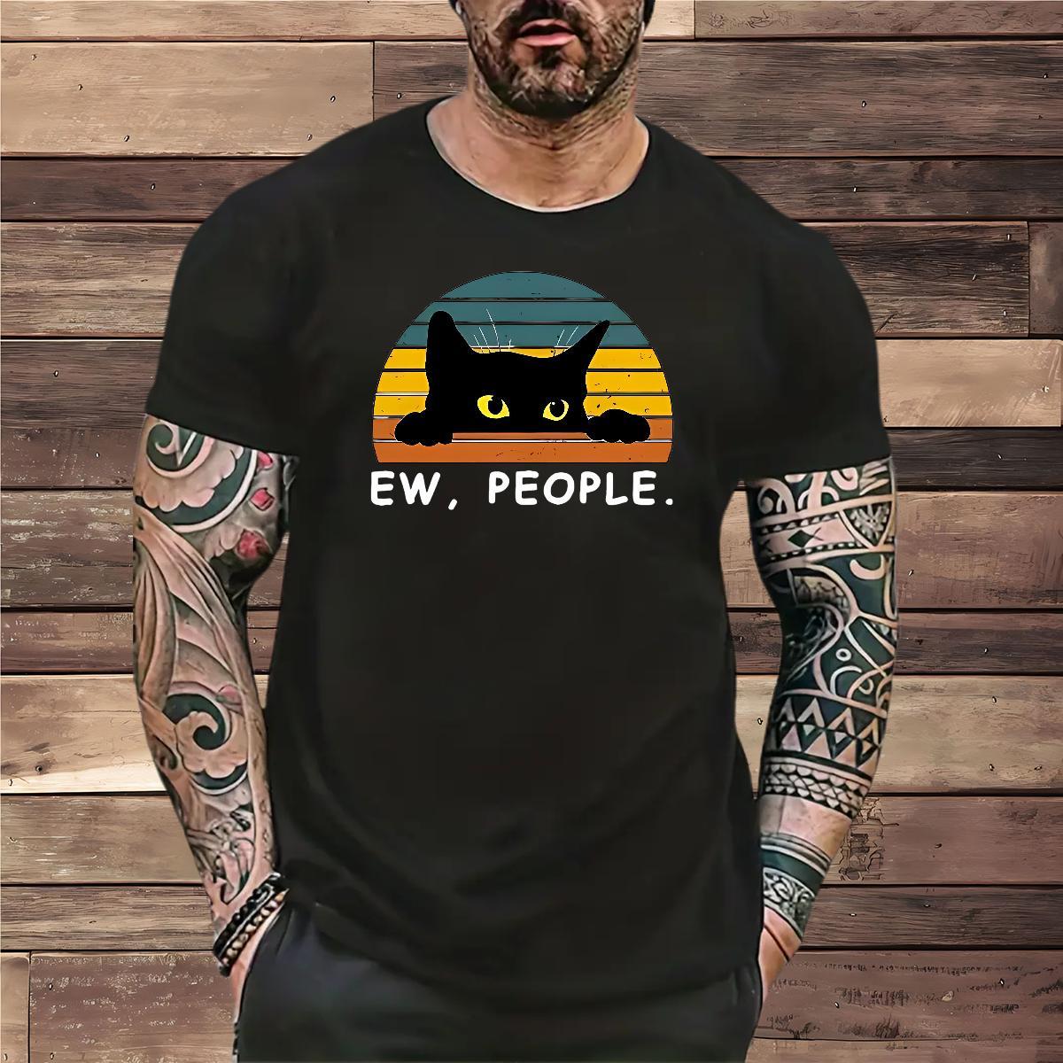 Factory Direct T Shirts Men 230g Cotton cat Street Tops Round Neck Short Sleeve Unisex Men Clothes T-Shirt DIY