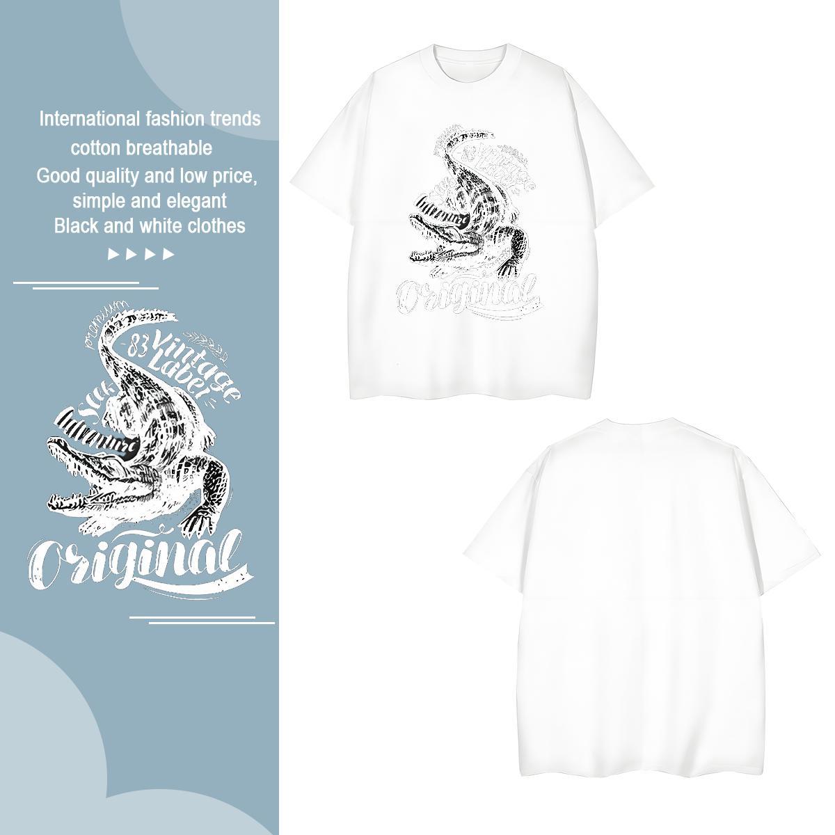 T shirt 230g 100% Cotton crocodile Spring Summer Breathable Soft Oversized Men Tops Tees 2024 Wholesale Tee Shirt