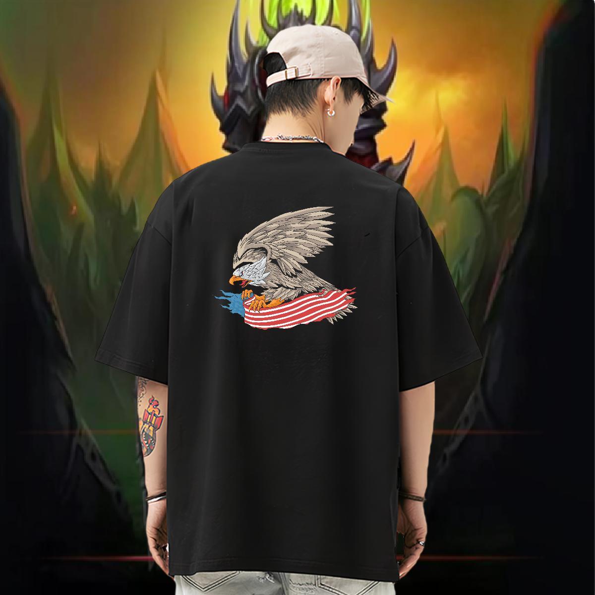 Fashion New Man T Shirts 230g Pure Cotton eagle Daily Outfit Clothings Breathable Short Sleeve Comfortable Men Clothes T-Shirt Plus Size Cartoon