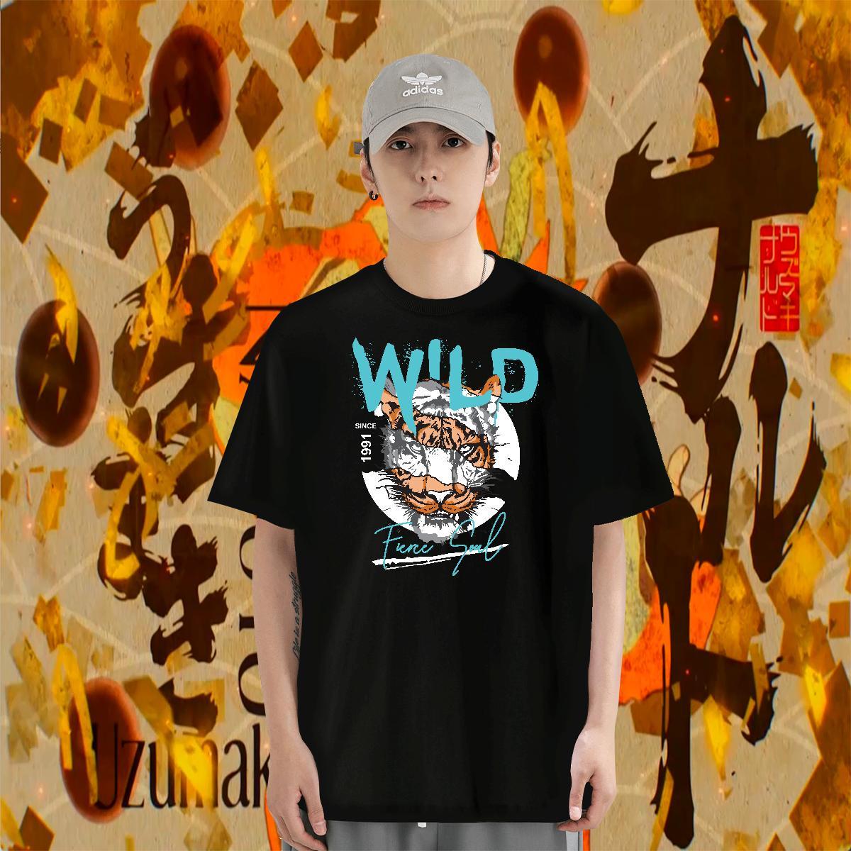 Comfortable Men Tops Tees 230g Pure Cotton Hip Hop Street tiger Floral Print Breathable Short Sleeve Fashion Casual Man T Shirts Tee Shirt