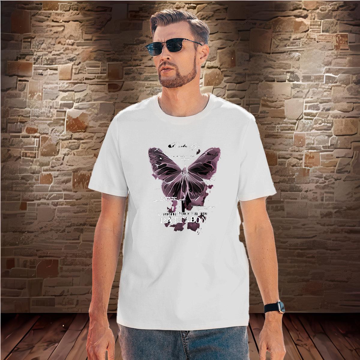 Man T Shirts 230g Pure Cotton Butterfly Sports Casual Breathable Custom Big Size Mens Tshirts Fashion Designer Loose Wear