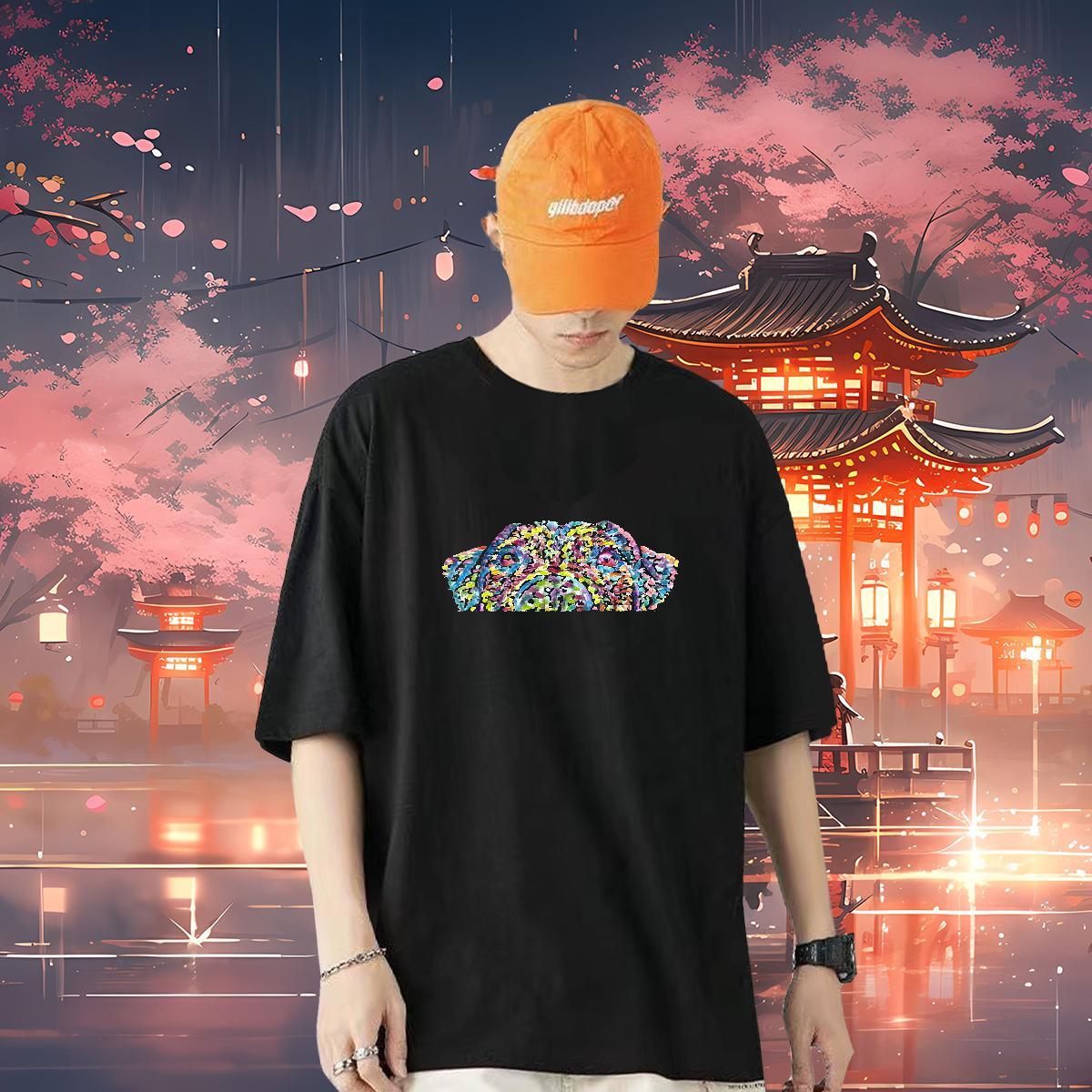 Free Shipping Men T Shirts 230g 100% Cotton dog Summer Casual Tees Shirts Breathable Loose Mens Tshirts Cartoon Print