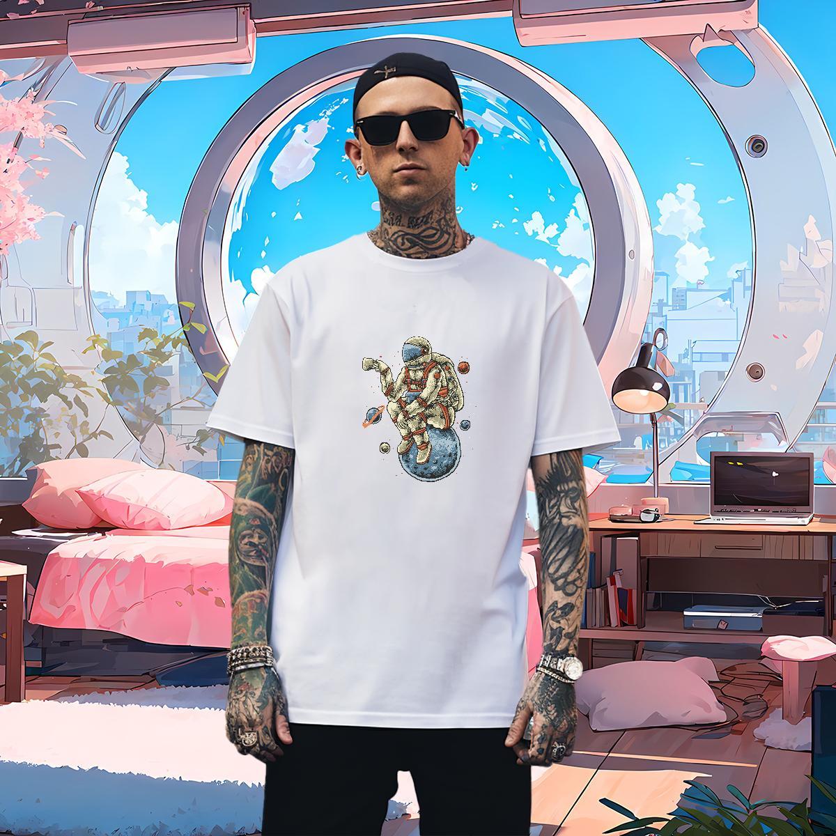 Mens T Shirts 230g Cotton universe Casual Beach Crew Neck Breathable Custom Printed Tshirt for Man Woman 2024 Comfortable Wear