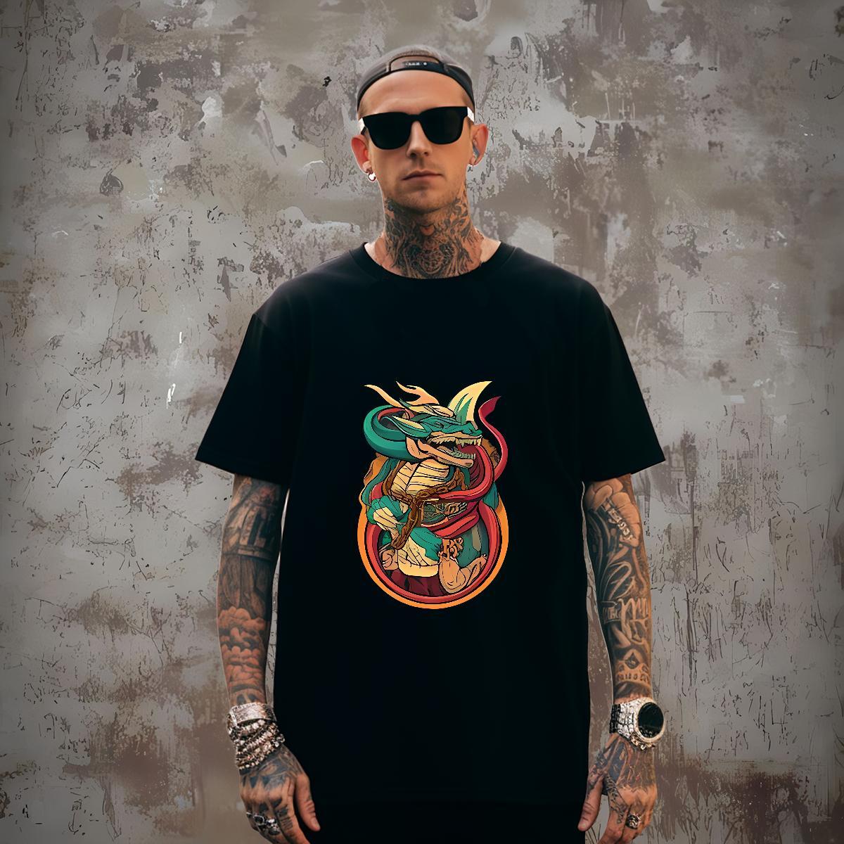 T-Shirts for Men 230g Cotton dinosaur Casual Beach Breathable Short Sleeve Custom Print Oversized Mens Tshirts 2024 DIY High Quality Top Tees