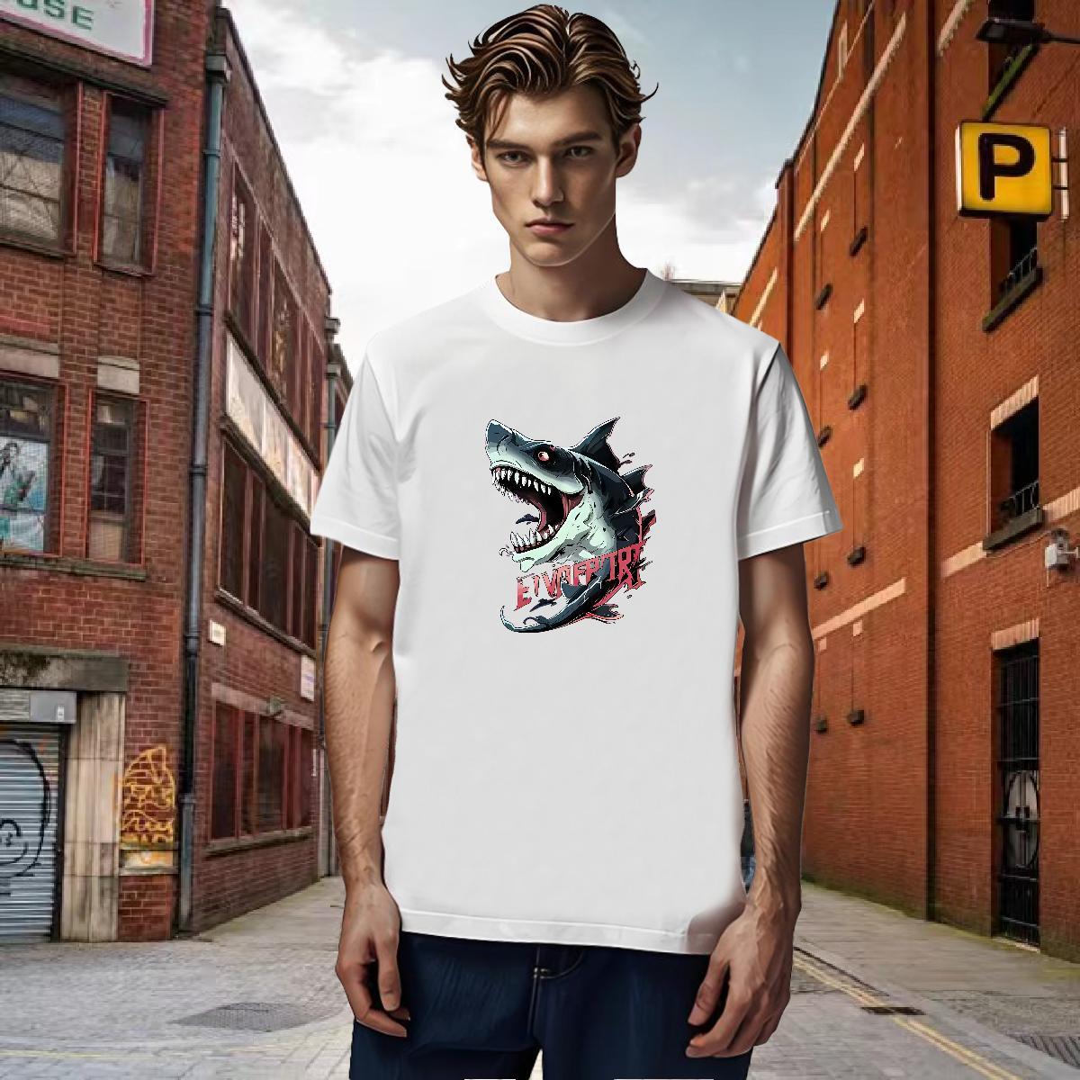 Cool Design Tshirts 230g 100% Cotton shark T-Shirts for Men Hip Hop Street Breathable Short Sleeve DIY New Arrival Tees