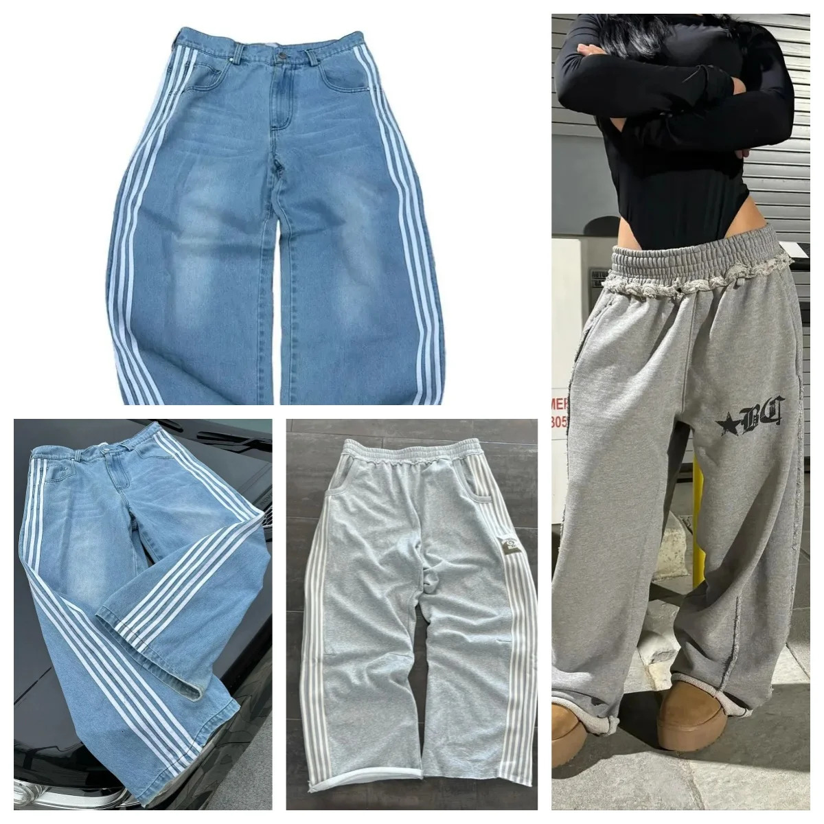 American variety of denim striped straight pants for men and women y2k Harajuku hip-hop trend casual ins sports trousers 240806