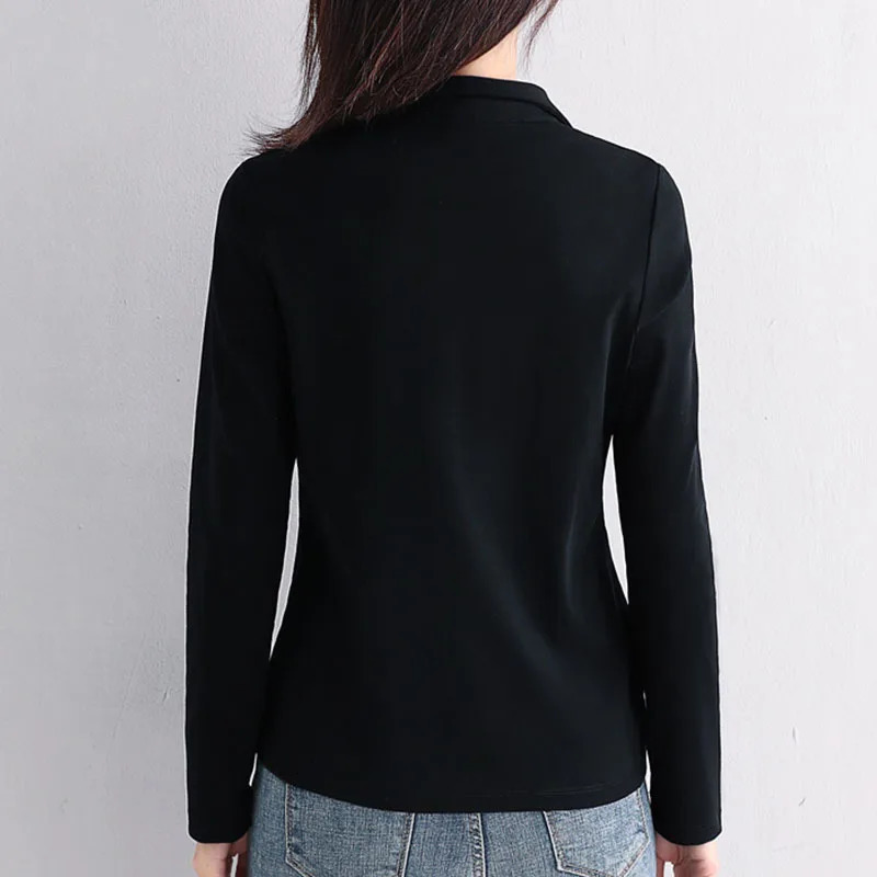Women Cotton T-shirt Solid color Lady Polos Long Sleeve Autumn Winter Womens clothings All match Female T-shirts 240806