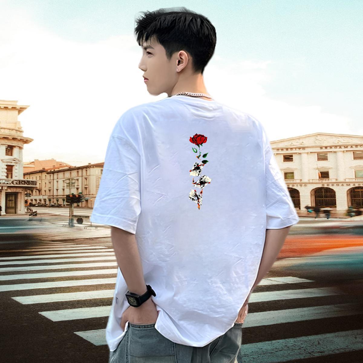 Fashion T-Shirts for Men 230g Pure Cotton flower Hip Hop Tees Short Sleeve O-Neck Designer Men Clothes T-Shirt Custom Print Oversized