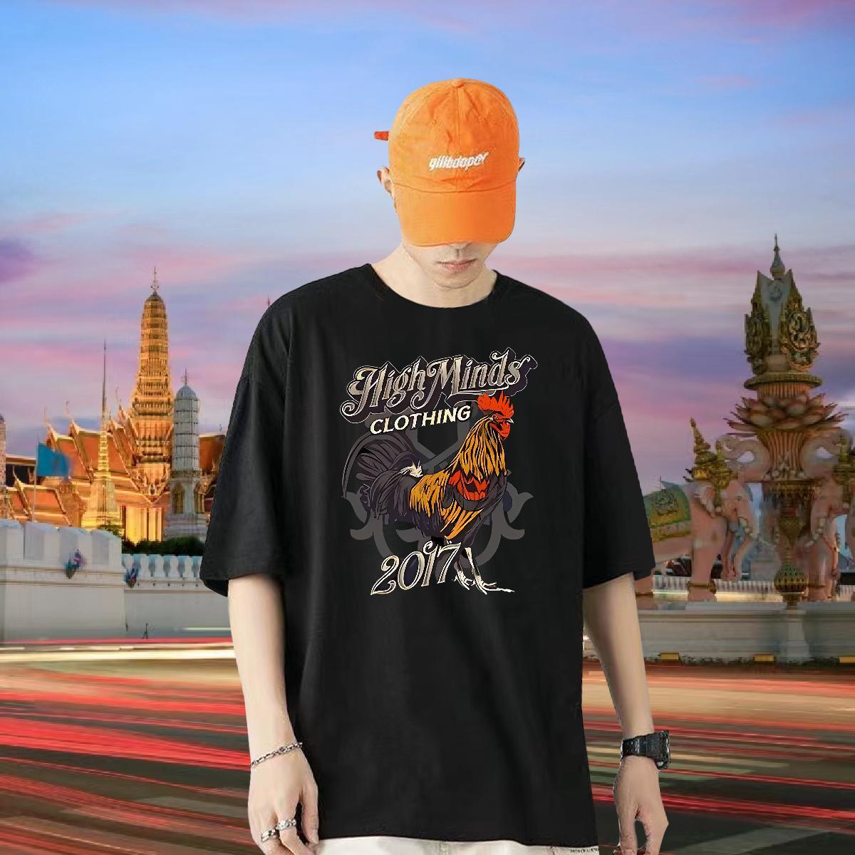 New Designer T-Shirts for Men 230g Cotton chicken Sport Clothings Round Neck Short Sleeve Loose Tshirts Custom Print Plus Size