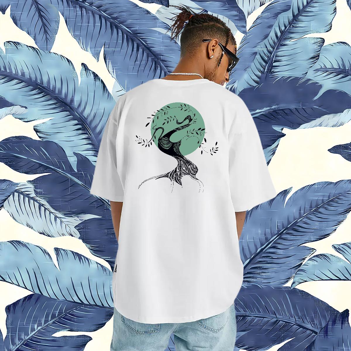 Fashion Design T-Shirts for Men 100% Cotton 230g tree Street wear Hip Hop Tops Shirt Pure Cotton Loose Fit Tshirts White Plus Size