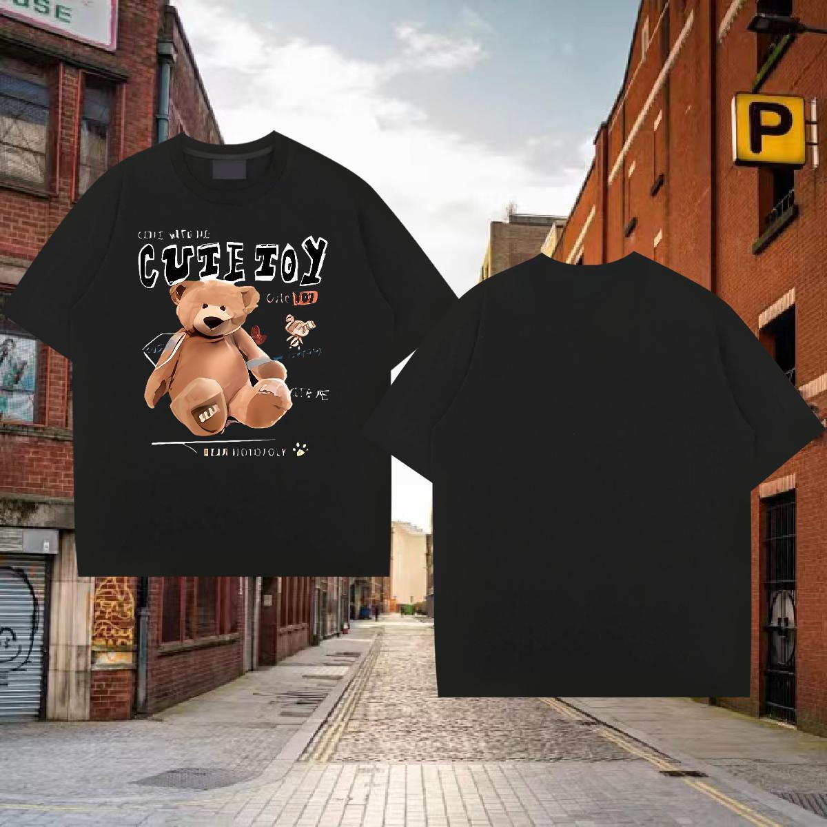 Mens T Shirts 100% Cotton 230g bear Daily Outfit Breathable Crew Neck Plus Size Cartoon Men Clothes T-Shirt DIY Customized TOP Quality Tshirts