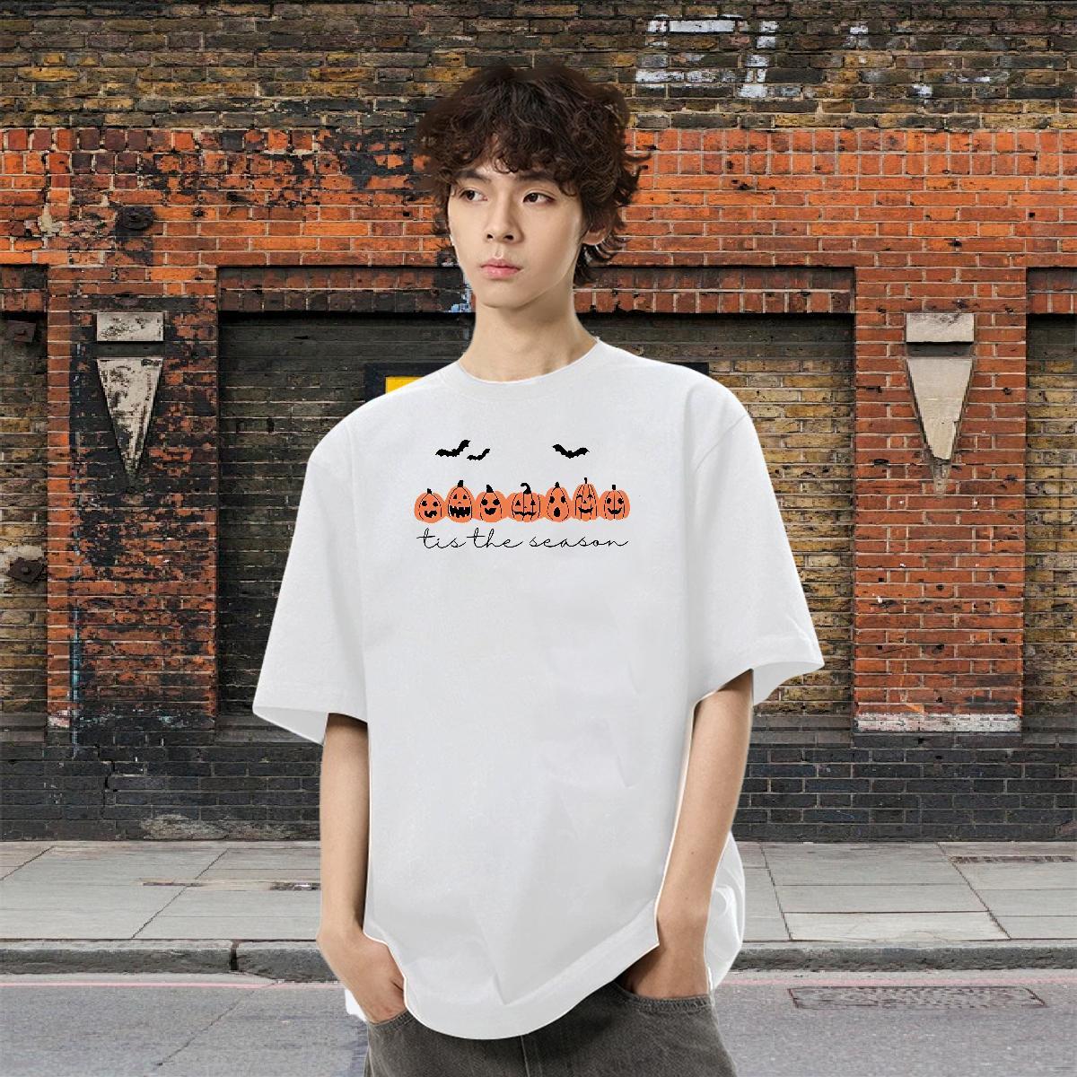 2024 New T-Shirts for Men 230g Pure Cotton pumpkin Summer Casual Top Tees Crew Neck Designer Mens Tshirts DIY