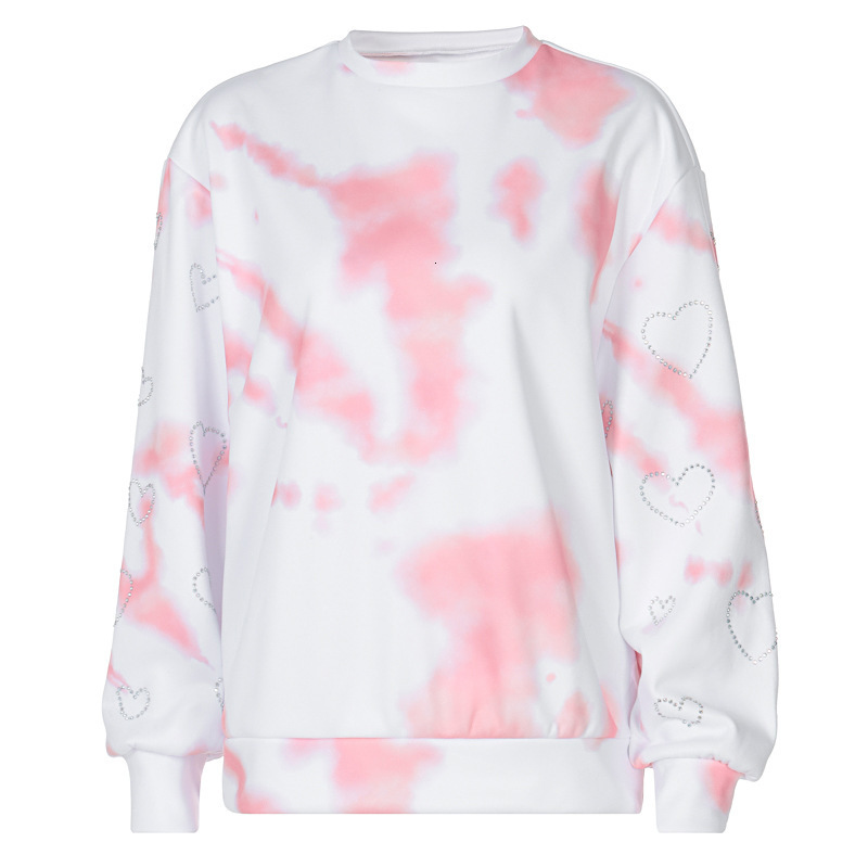 Fashion printed hot diamond hoodie 2024 spring new loose round neck long sleeved top women's trend