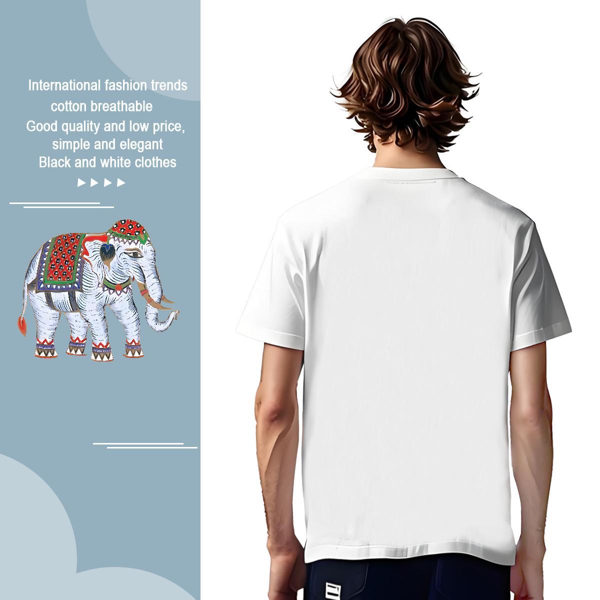 Mens T Shirts 100% Cotton 230g elephant Anime Printing Street Short Sleeve O-Neck Cartoon Printing L-4XL Mens Tshirts Classic Popular Clothes