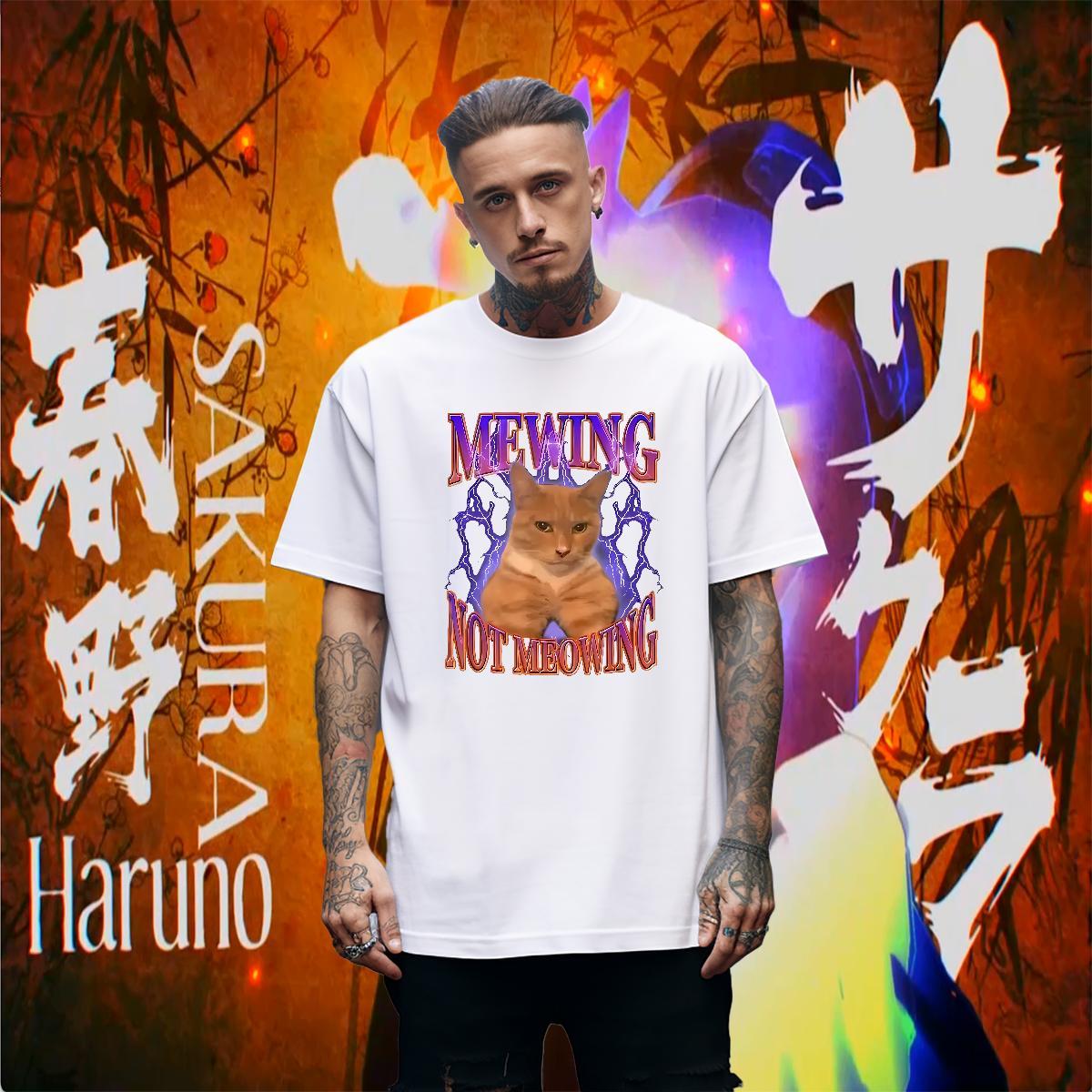 T Shirts Men 100% Cotton 230g cat Daily Outfit Breathable Short Sleeve Cartoon Print Men Tees New Arrival Comfortable Tshirts