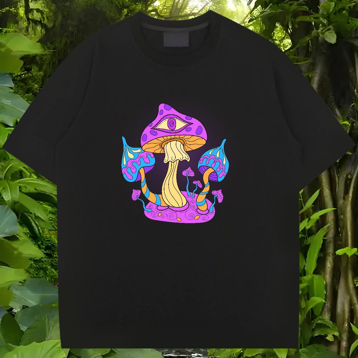 Brand T Shirts Men 230g Pure Cotton mushroom Summer Casual Top Tees O Neck Short Sleeves Designer Couples T Shirts DIY Printed