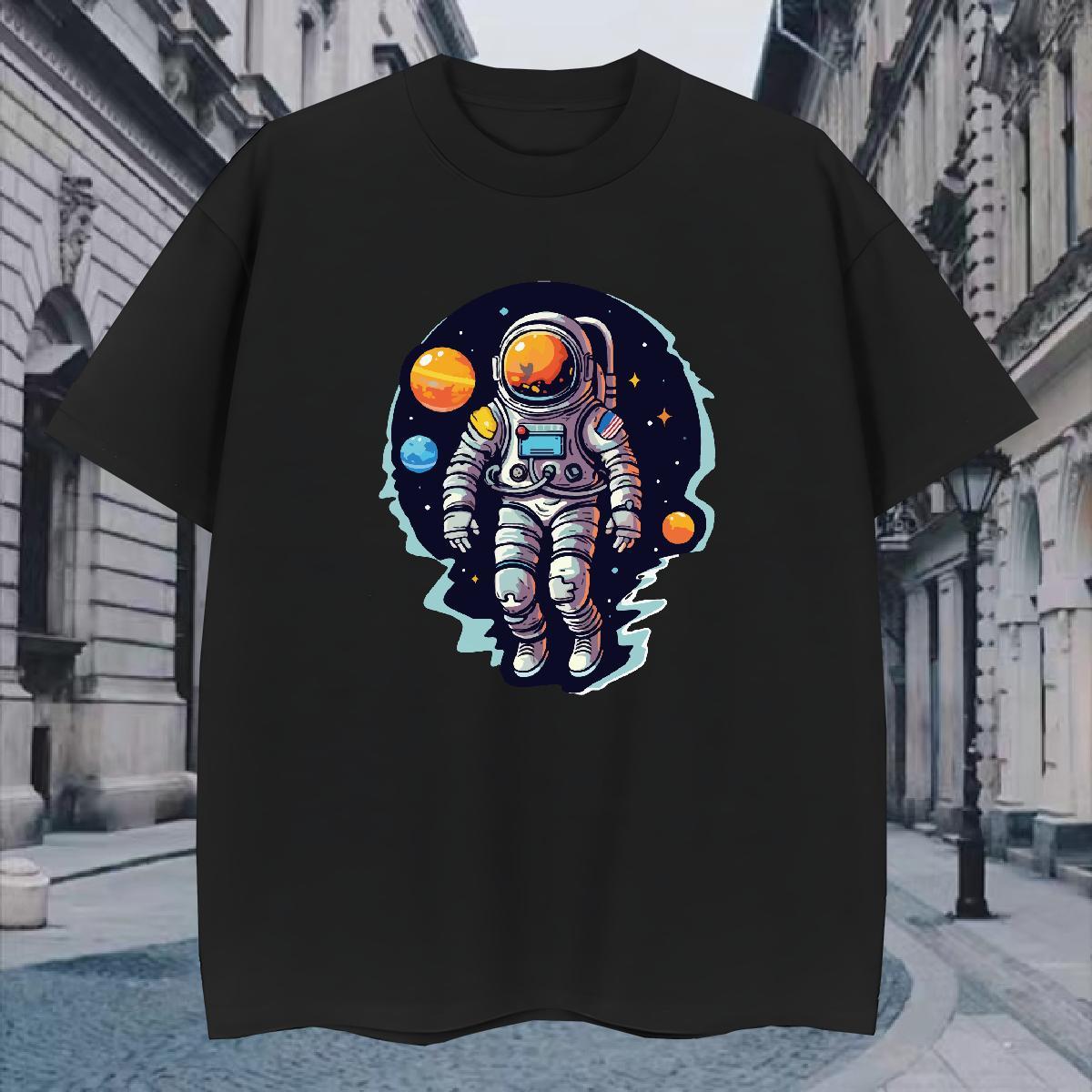 T Shirts Men 100% Cotton 230g cosmonaut Home Outdoor Breathable Short Sleeve Asian Size Men Tshirts Brand Wholesale Tees Shirts