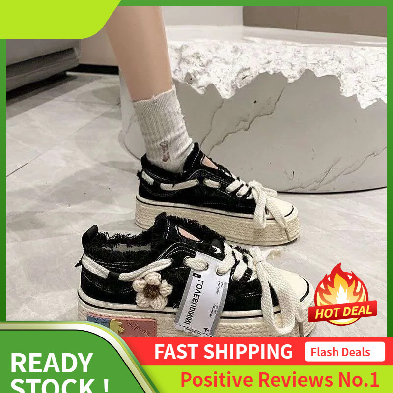Women Ddmysports S Flower Design Canvas Shoes Breathable Thick Sole Versatile Black Free Shipping Outdoor hoes ole hipping