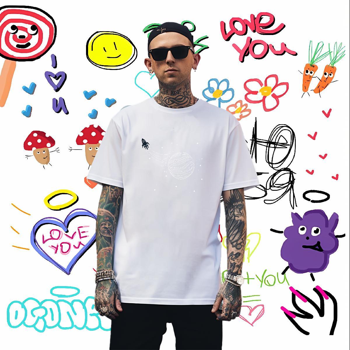 T Shirts Men 230g 100% Cotton spaceship Casual Short Sleeve Soft Custom Print Oversized Men Tshirts Classic Casual Loose Tops Shirt