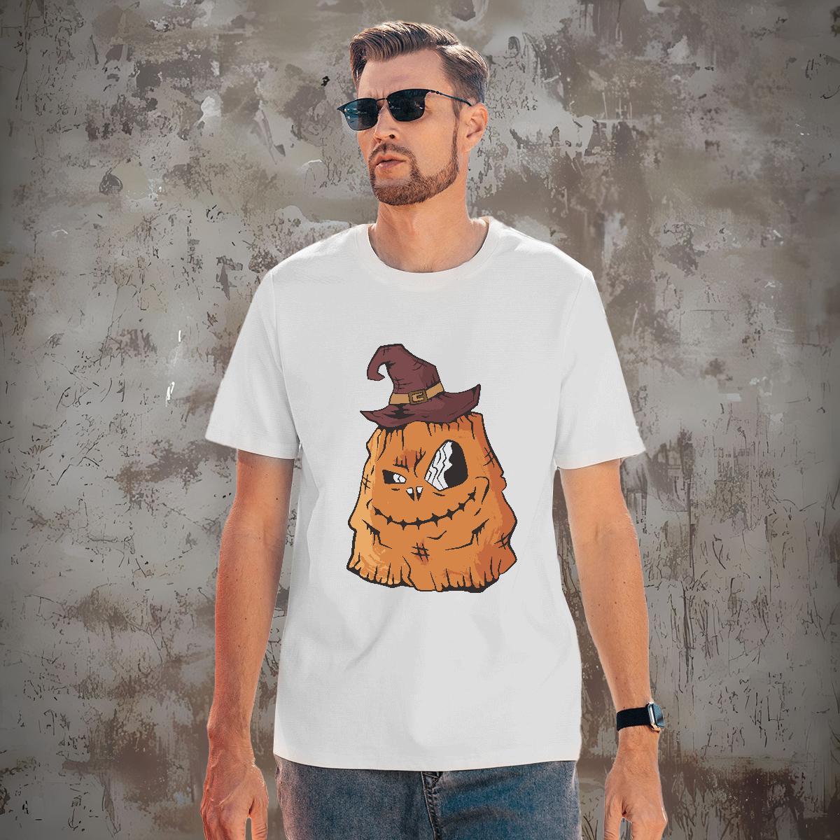 Loose Couples T Shirts 230g Pure Cotton pumpkin Man T Shirts Sport Round Neck Short Sleeve Anime Print 2024 DIY Tee Shirt