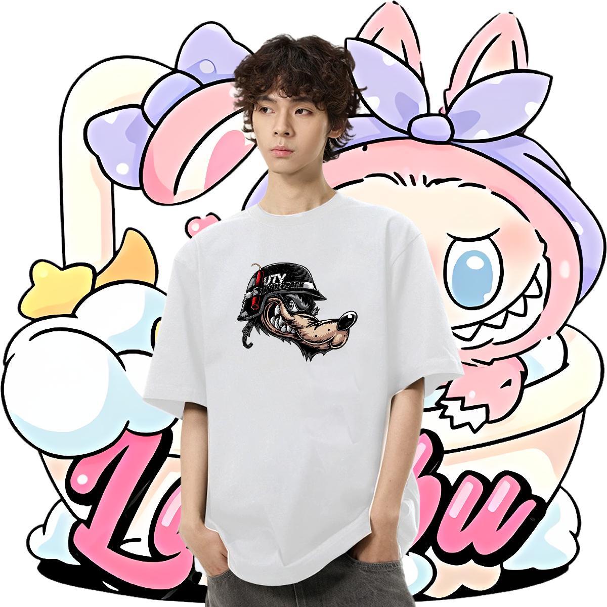 Classic Casual Men T Shirts 230g Cotton wolf Street Wear Clothes Pure Cotton Unisex Tshirts Custom Print Oversized