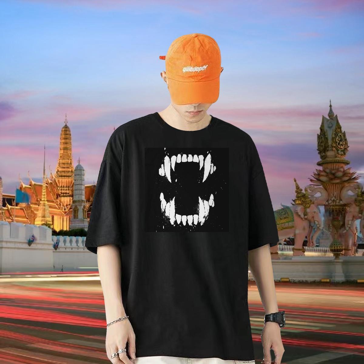 Casual New T-Shirts 230g Pure Cotton wolf Street Wear Tops Shirt Breathable Crew Neck Designer Tshirt for Man Woman Custom Cartoon