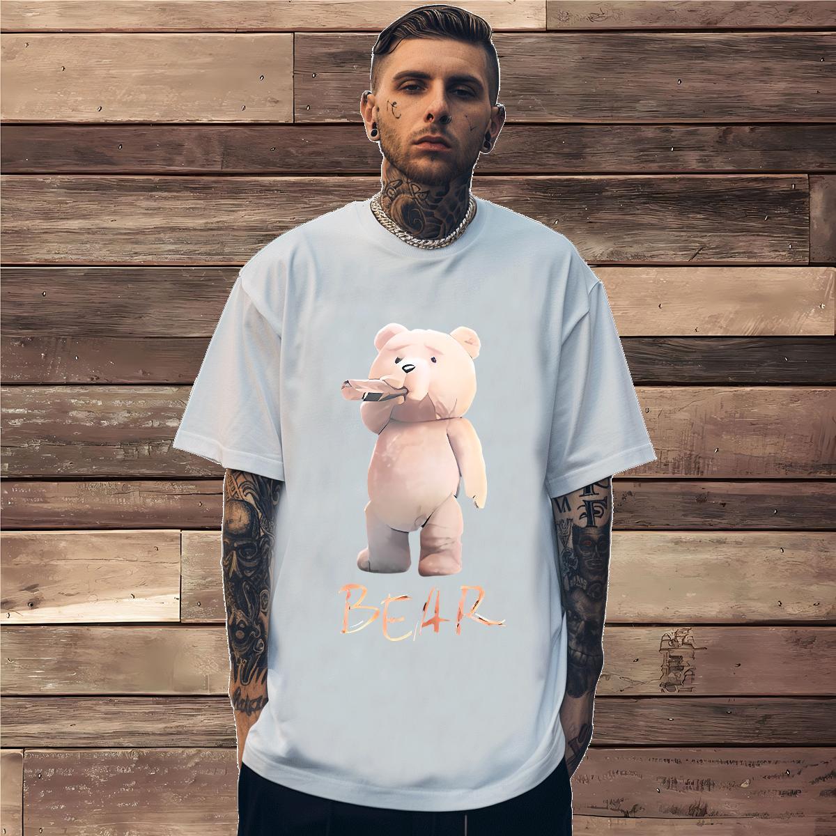 Brand Man T Shirts 100% Cotton 230g bear Sport Clothings Crew Neck High Quality Couples T Shirts Asian Size