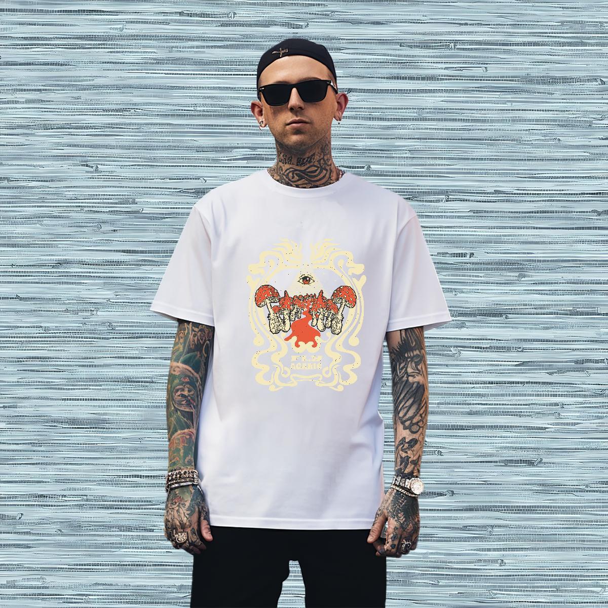 Man T Shirts 230g 100% Cotton mushroom Street Wear Crew Neck Breathable Custom Print Plus Size Men Tshirts 2024 DIY Soft Tee Shirt