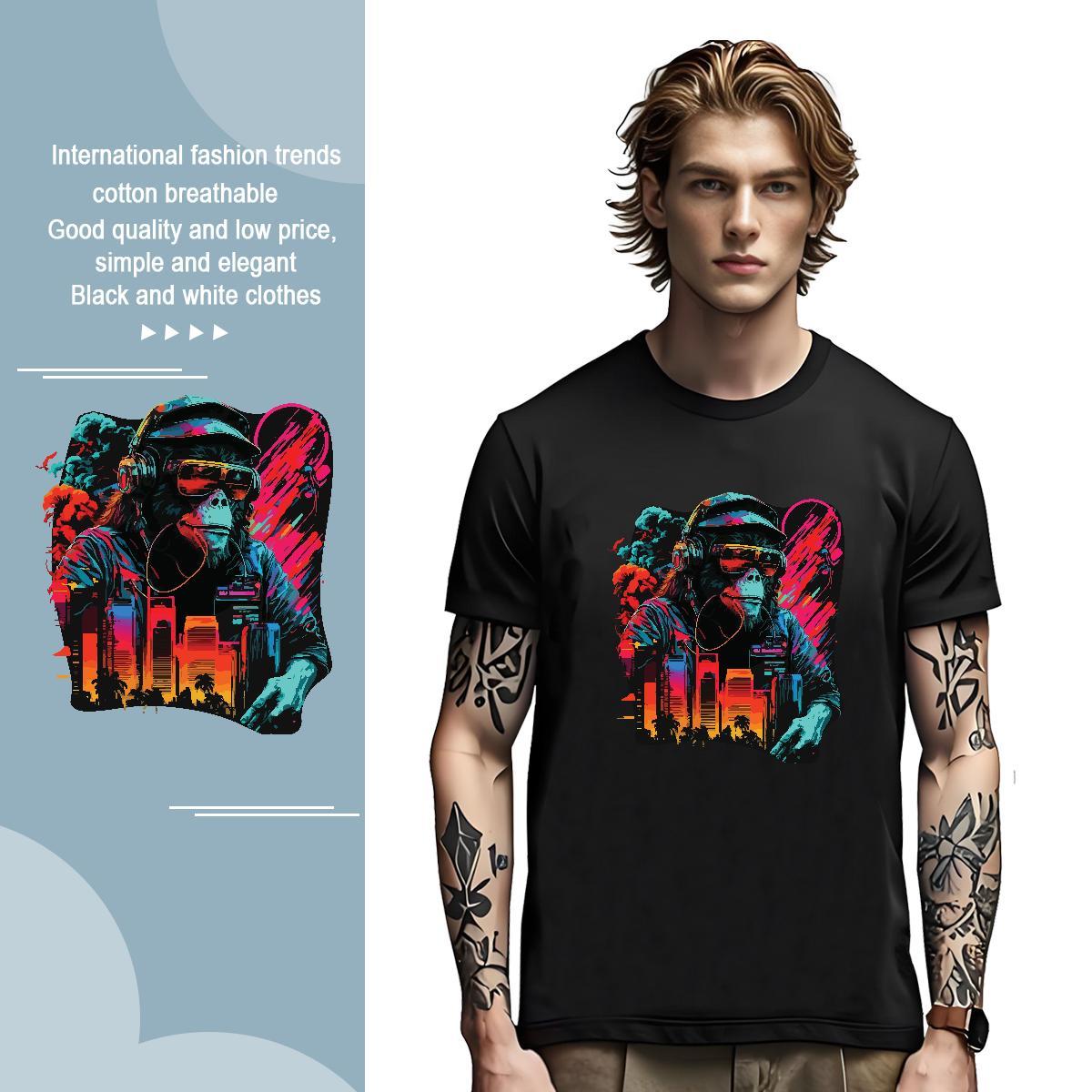 T shirt 230g 100% Cotton chimpanzee Home Outdoor Crew Neck Graphic Men Clothes T-Shirt Stylist Loose Fit Tees