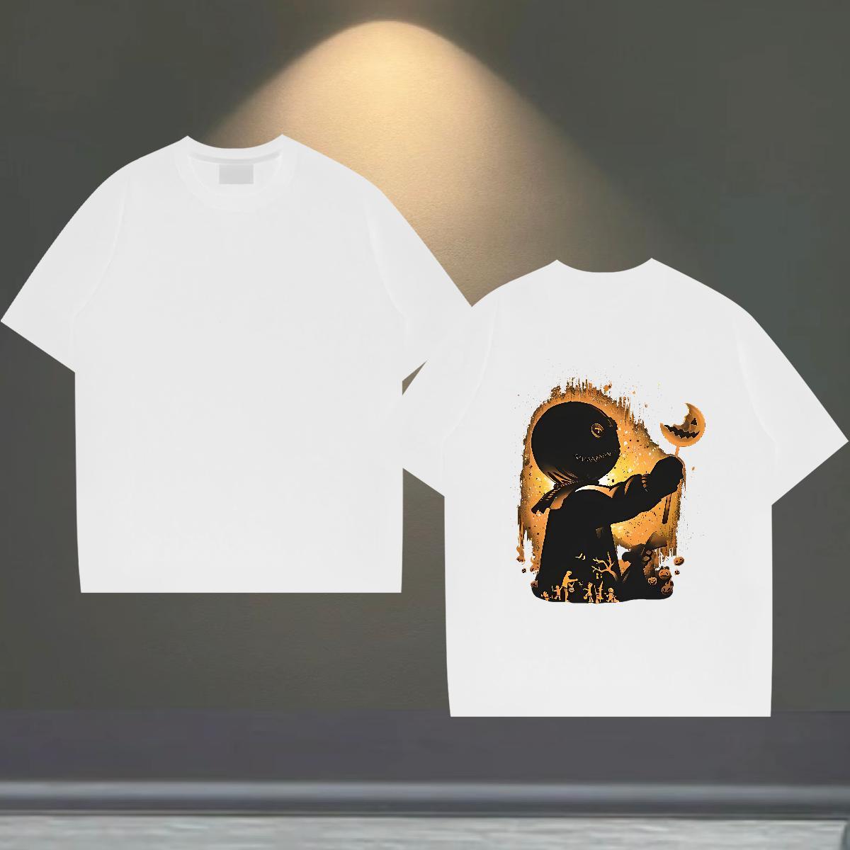 Fashion T-Shirts for Men 100% Cotton 230g halloween Sports Casual Tee Shirt Breathable Short Sleeve Loose Fit Tshirt for Man Woman DIY Logo Oversized