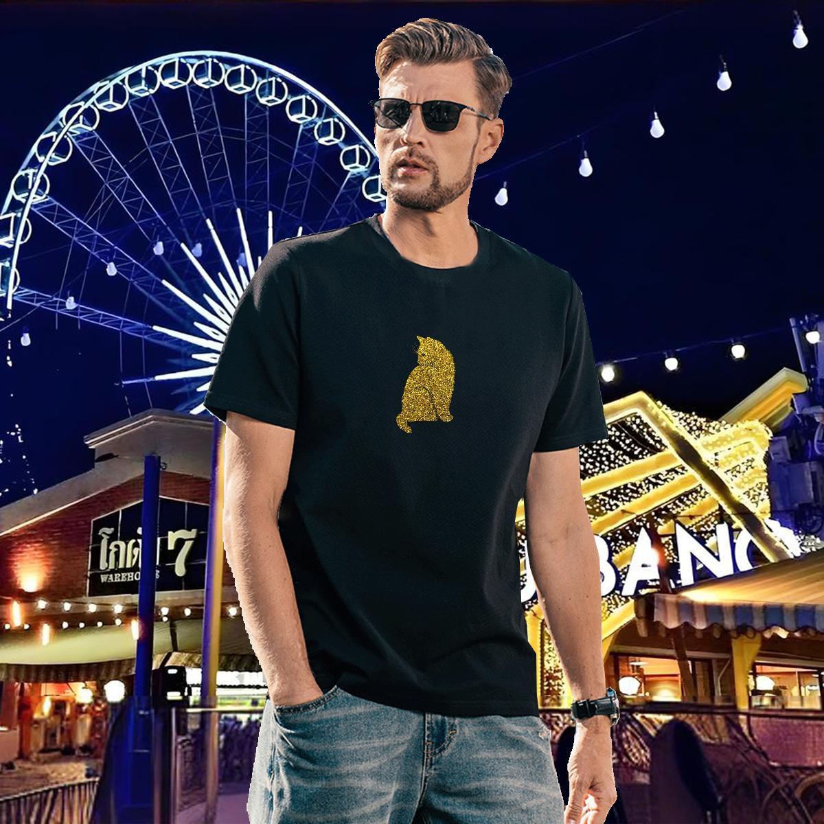 Fashion Casual T-Shirts for Men 100% Cotton 230g cat Daily Outfit Tops Shirt Breathable Soft Loose Mens Tshirts Floral Print