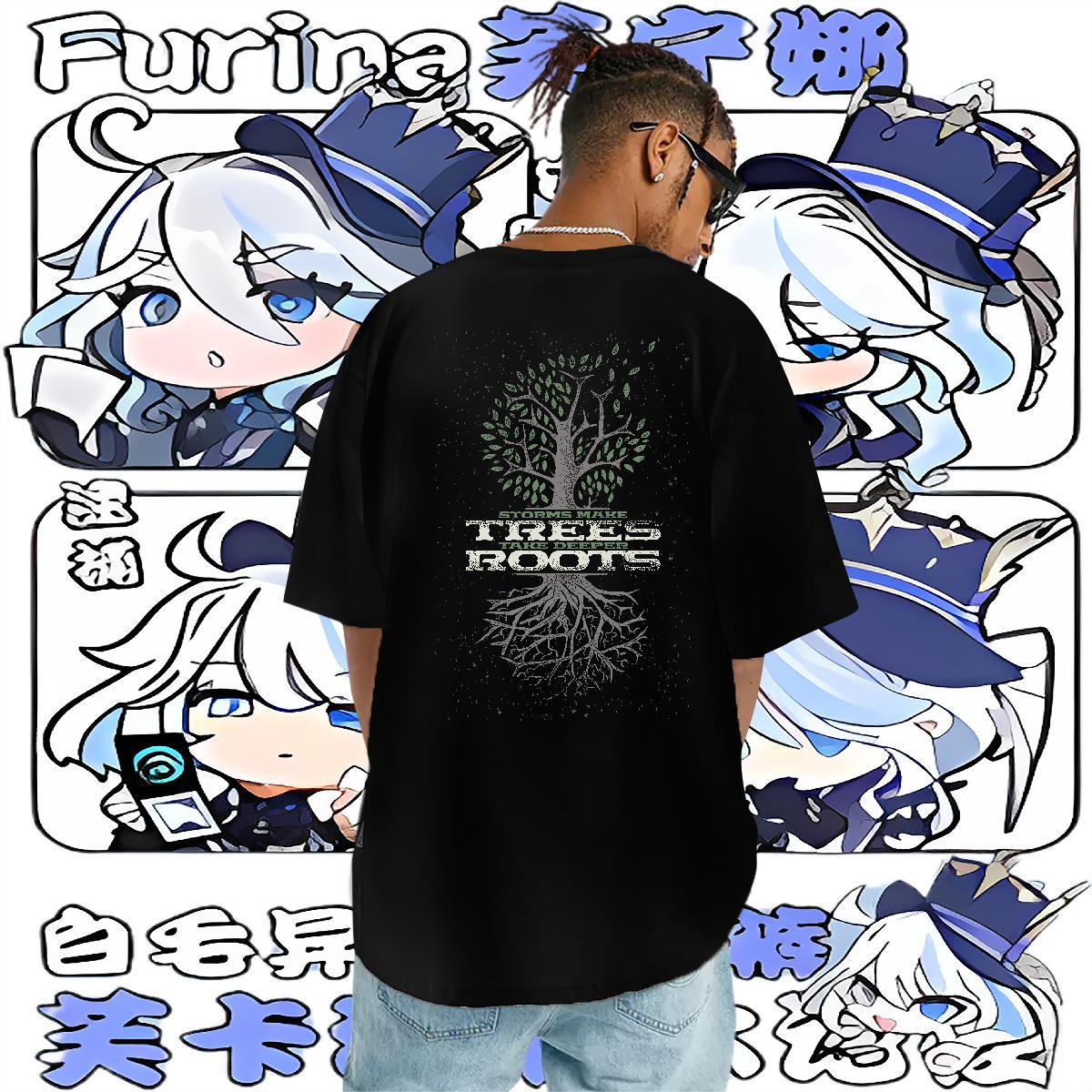 Customized T shirt 100% Cotton 230g tree Street Clothes Breathable Crew Neck Loose Fit Men Tshirts Cartoon Print