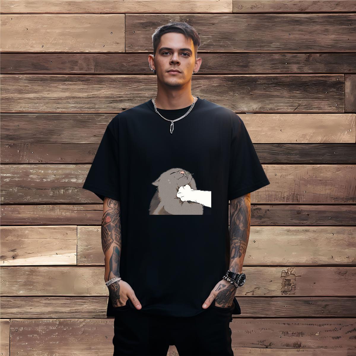 Mens T Shirts 230g 100% Cotton cat Street Wear Breathable Crew Neck DIY Printed Men Tees 2024 Summer Cool Design Tops