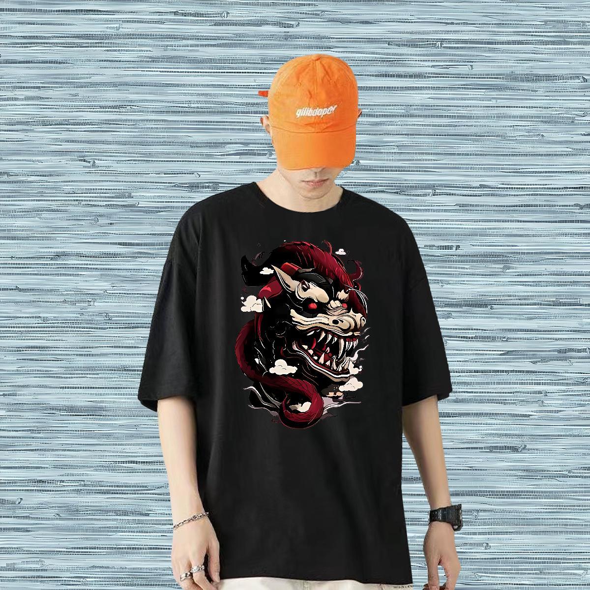 Free Shipping Mens T Shirts 100% Cotton 230g dinosaur Beach Tops Crew Neck High Quality Men Tees Oversized