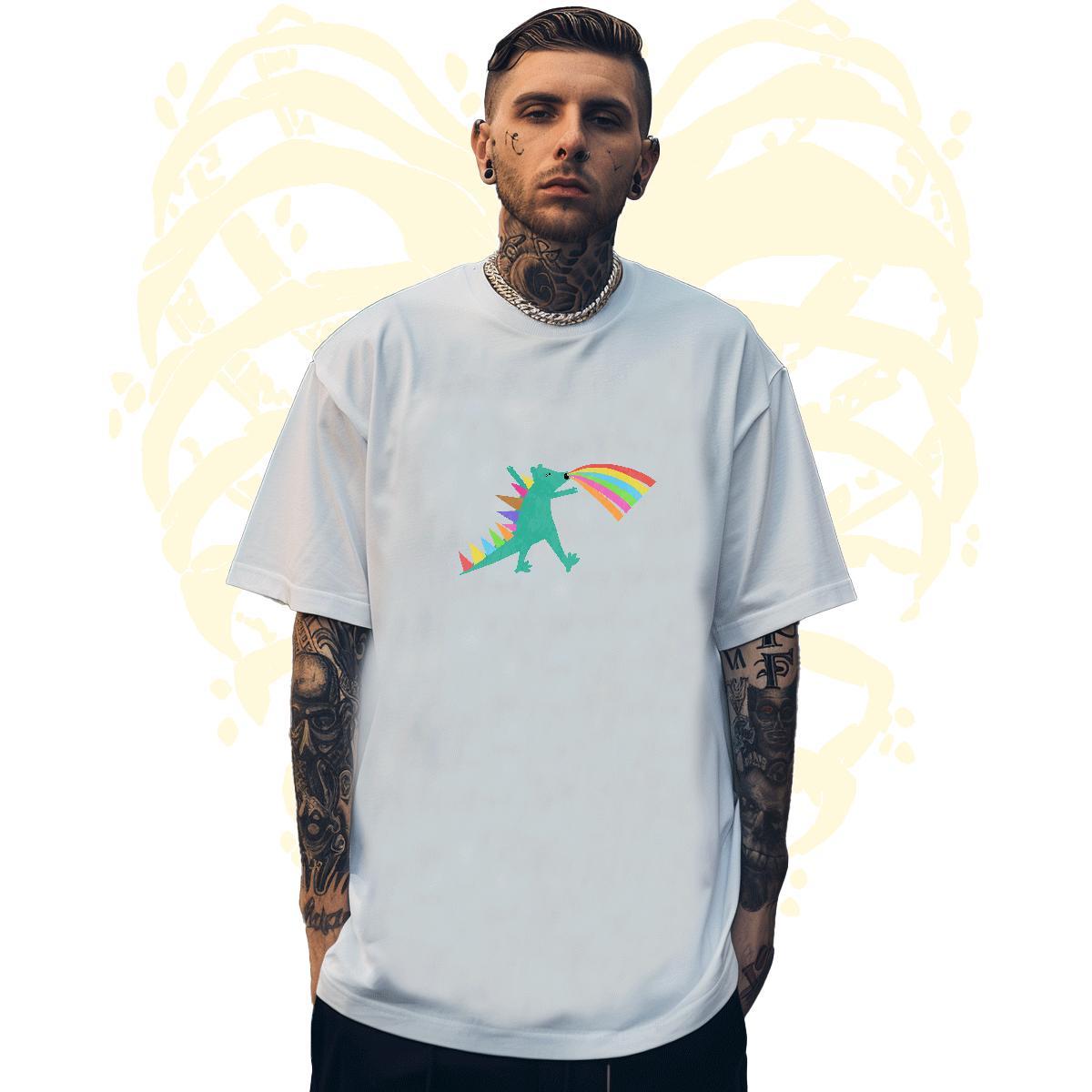 TOP Quality Men Tees 230g Pure Cotton dinosaur T shirt Anime Printing Street Breathable Crew Neck Plus Size Cartoon Wholesale Clothes