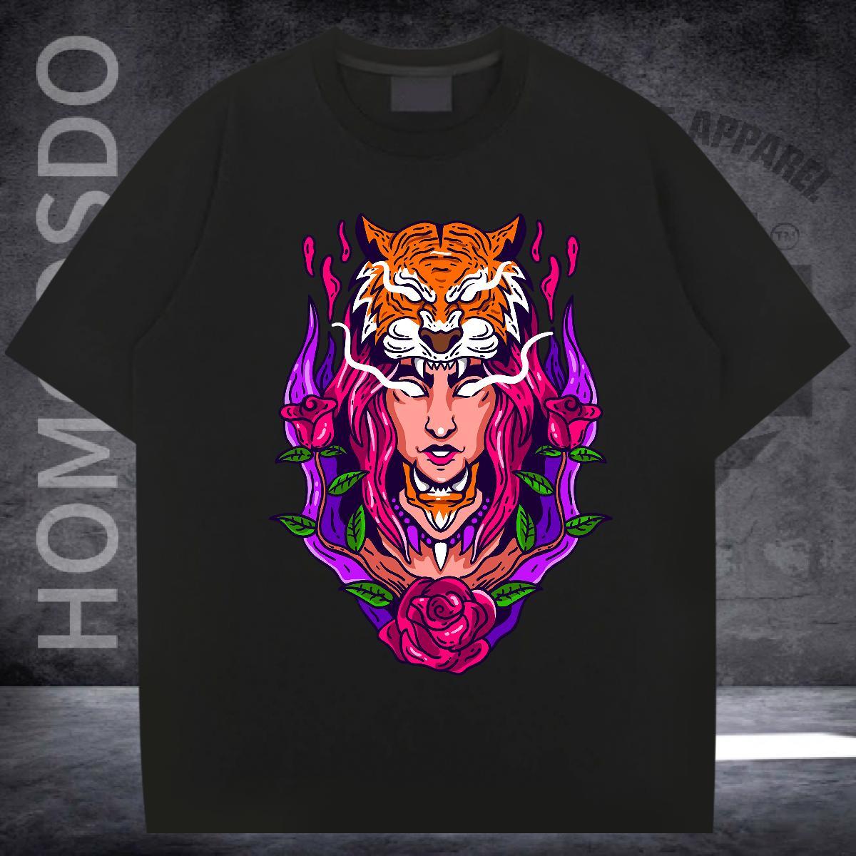 DIY Man T Shirts 230g Cotton tiger Casual Daily Wear Tshirts Round Neck Short Sleeve Cool Design Men Clothes T-Shirt Oversized 4XL