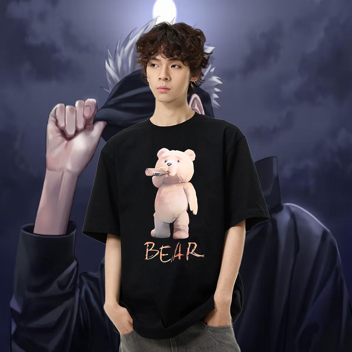 Fashion Casual Mens T Shirts 230g 100% Cotton bear Outdoor Tees Shirts Breathable Soft Loose Fit Couples T Shirts Plus Size Custom
