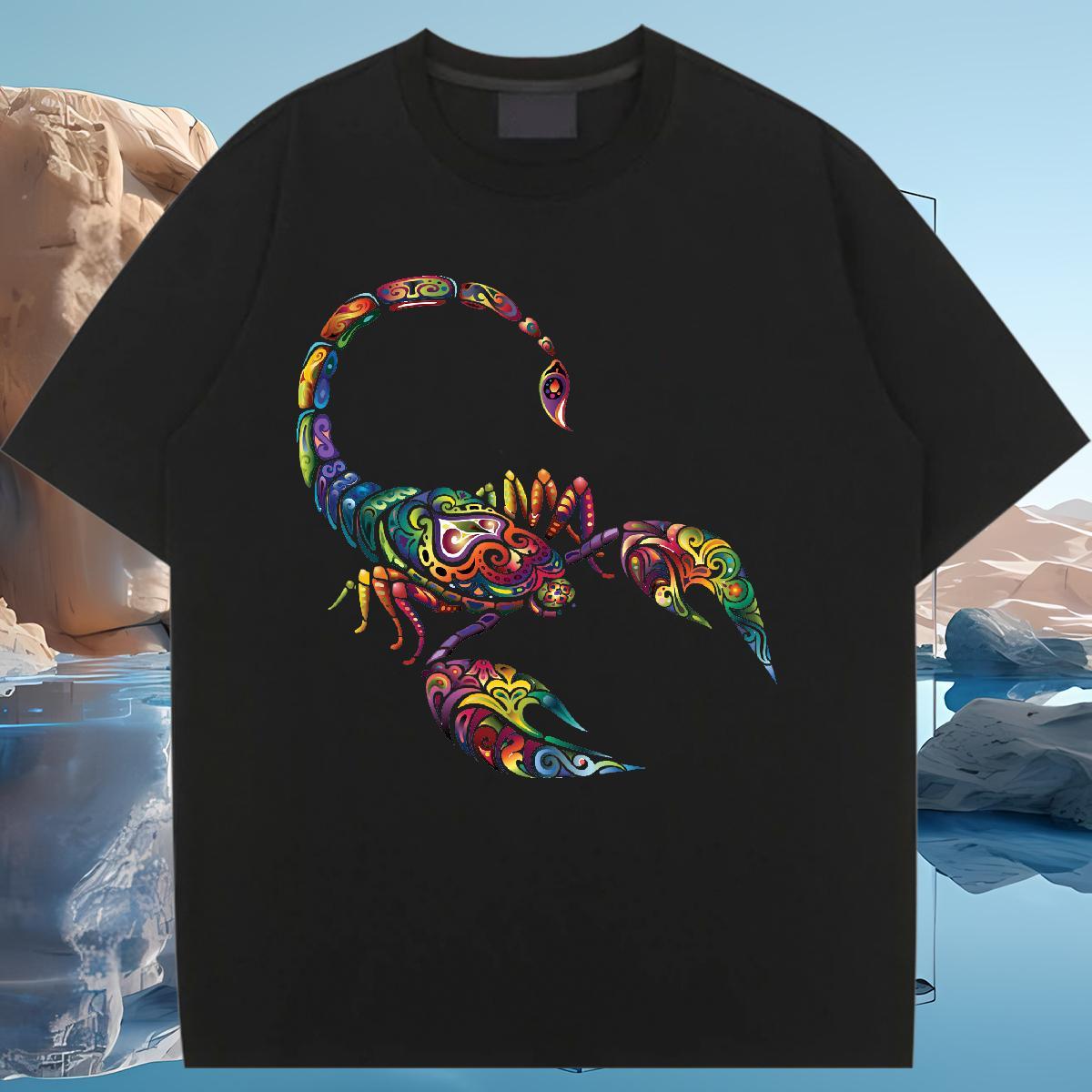 Loose Woman T Shirts O-Neck Short Sleeve Unisex Tshirts Floral Print scorpion Casual 230g 100% Cotton Stylist Wear