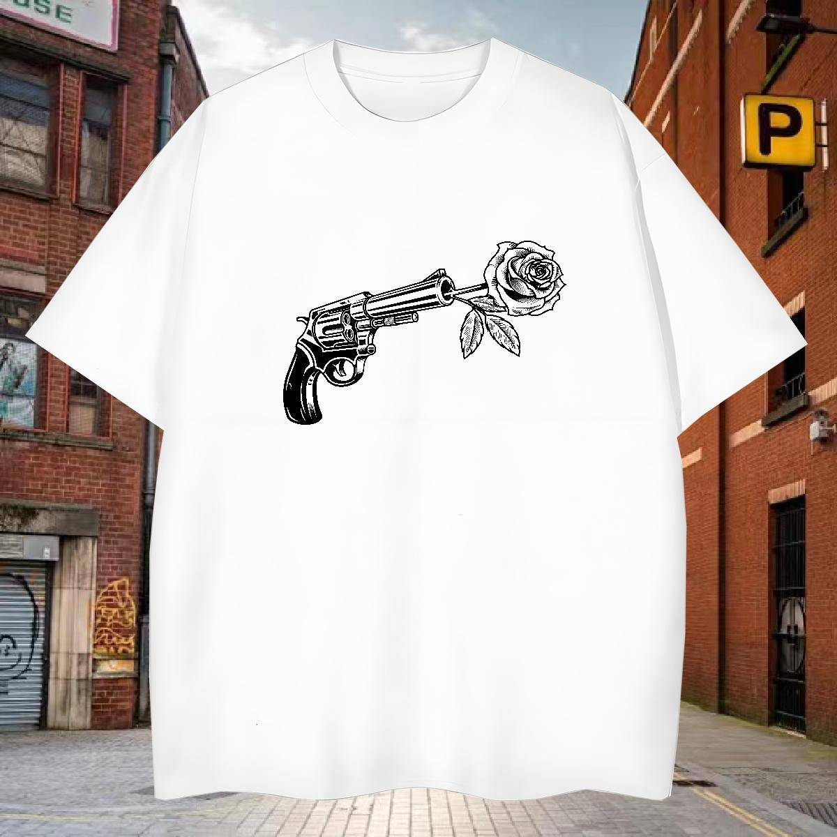 T Shirts Men 100% Cotton 230g pistol Daily Outfit Breathable Short Sleeve DIY Anime Men Tees Fashion Designer Cool Design Clothes