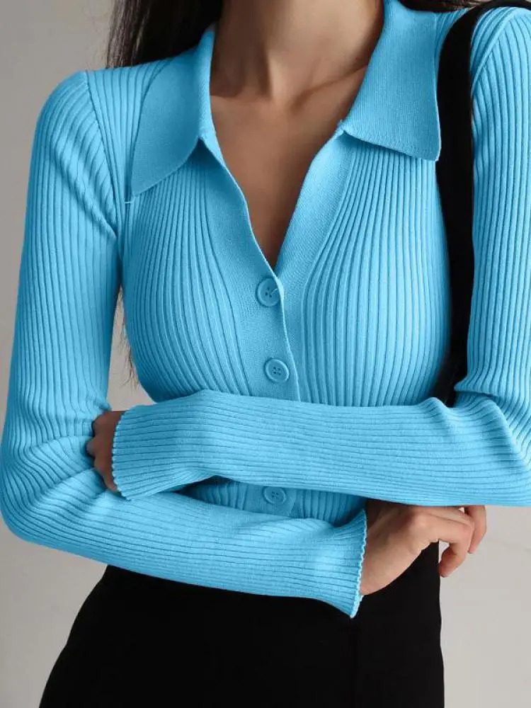 AOSSVIAO womens button sexy V-neck long sleeved round neck knitted cardigan wool sweater womens lapel ultra-thin top 240827