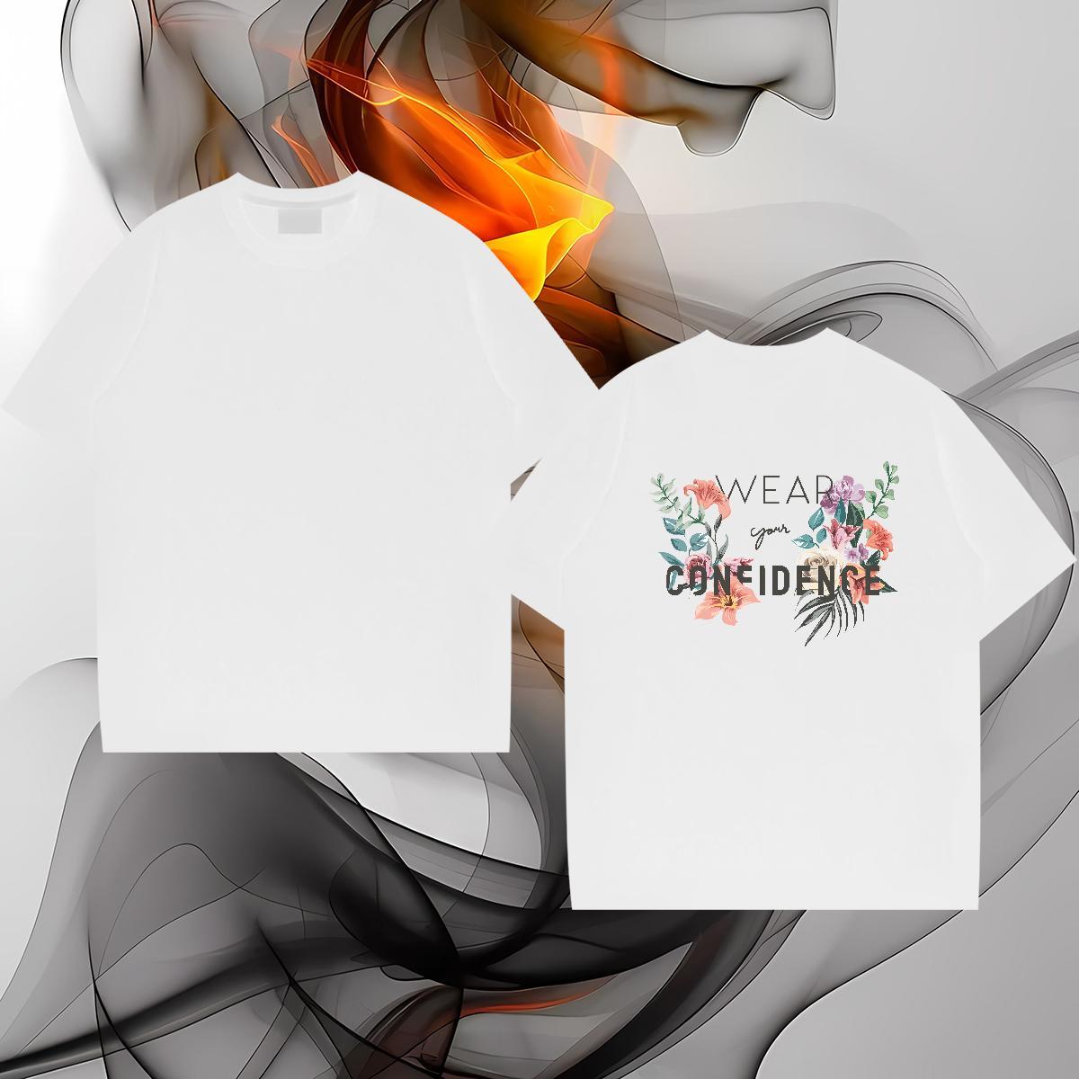New T-Shirts for Men 230g Pure Cotton flower Daily Outfit Tees Shirts Breathable Crew Neck Classic Men Clothes T-Shirt Customized