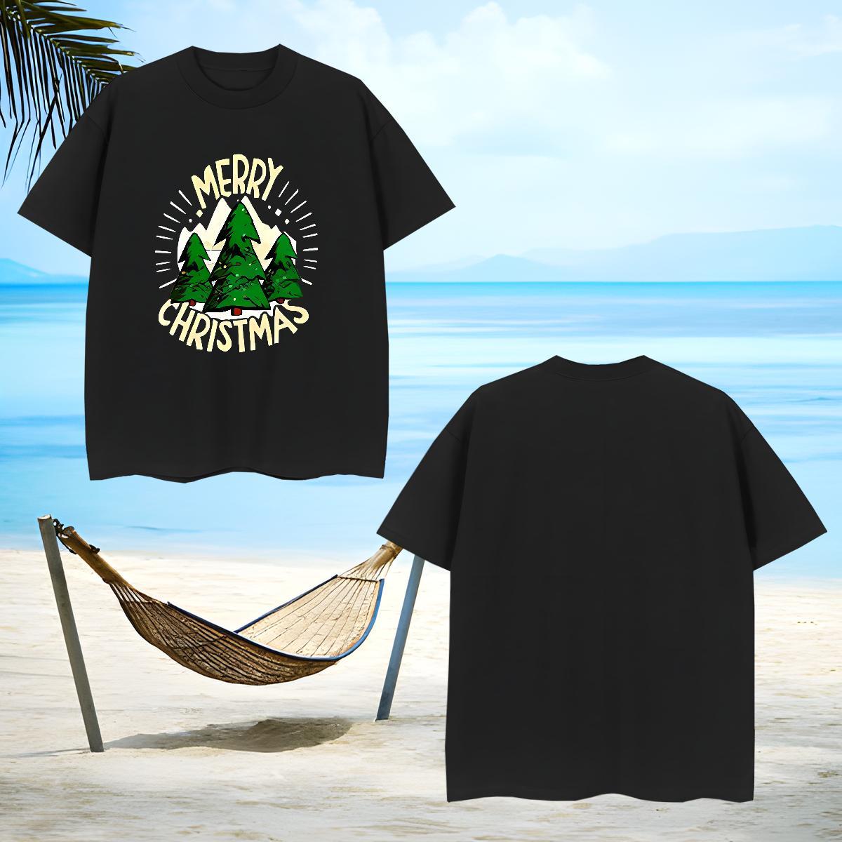 Wholesale Men Clothes T-Shirt 100% Cotton 230g Christmas T Shirts Men Sport Short Sleeve O-Neck Black White New Arrival Tops