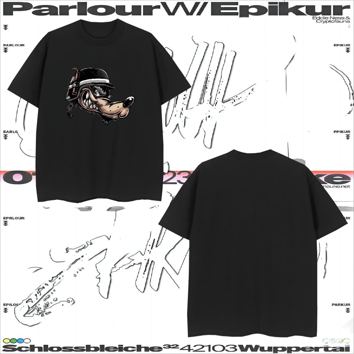 High Quality Men Tees 230g 100% Cotton wolf Men T Shirts High Street Hip Hop Breathable Short Sleeve Black Oversized Brand Tops Shirt