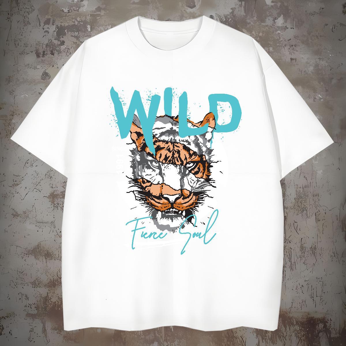 Cool Couples T Shirts 230g Cotton tiger T Shirt For Man Hip Hop Crew Neck Skull 2024 Summer Tshirts