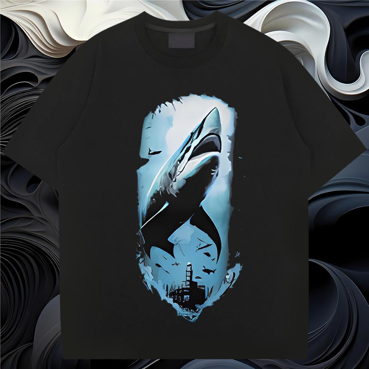 Fashion Designer T Shirts Men 230g Pure Cotton shark Home Outdoor Tops Shirt Breathable Classic Men Tshirts Black White