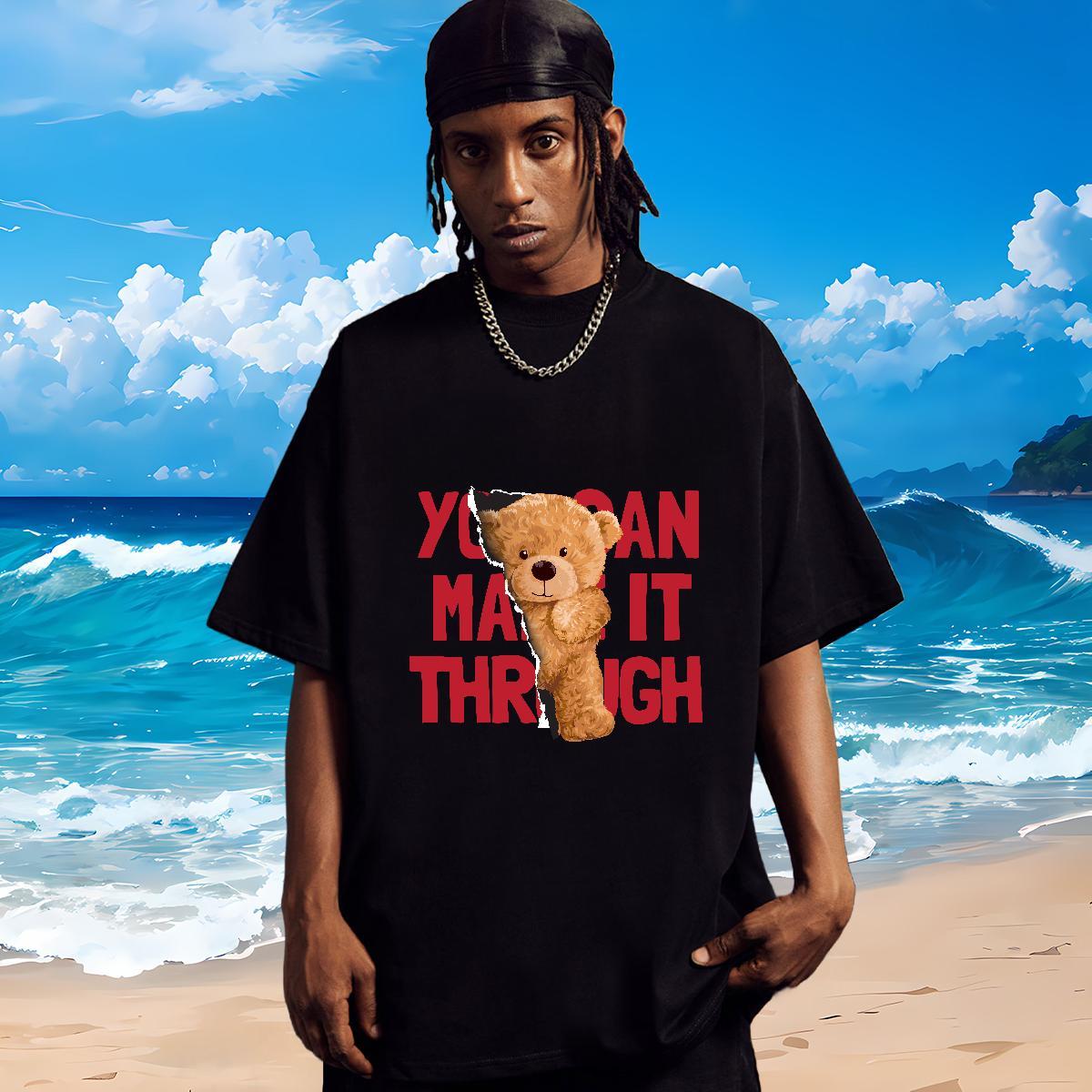 Brand T-Shirts for Men 230g Cotton bear Anime Printing Street Tees Shirts Crew Neck Classic Men Clothes T-Shirt DIY