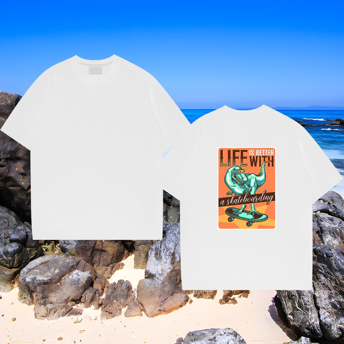 Soft Mens Tshirts 100% Cotton 230g dinosaur T-Shirts for Men Beach Breathable Skull Fashion Design Tee Shirt