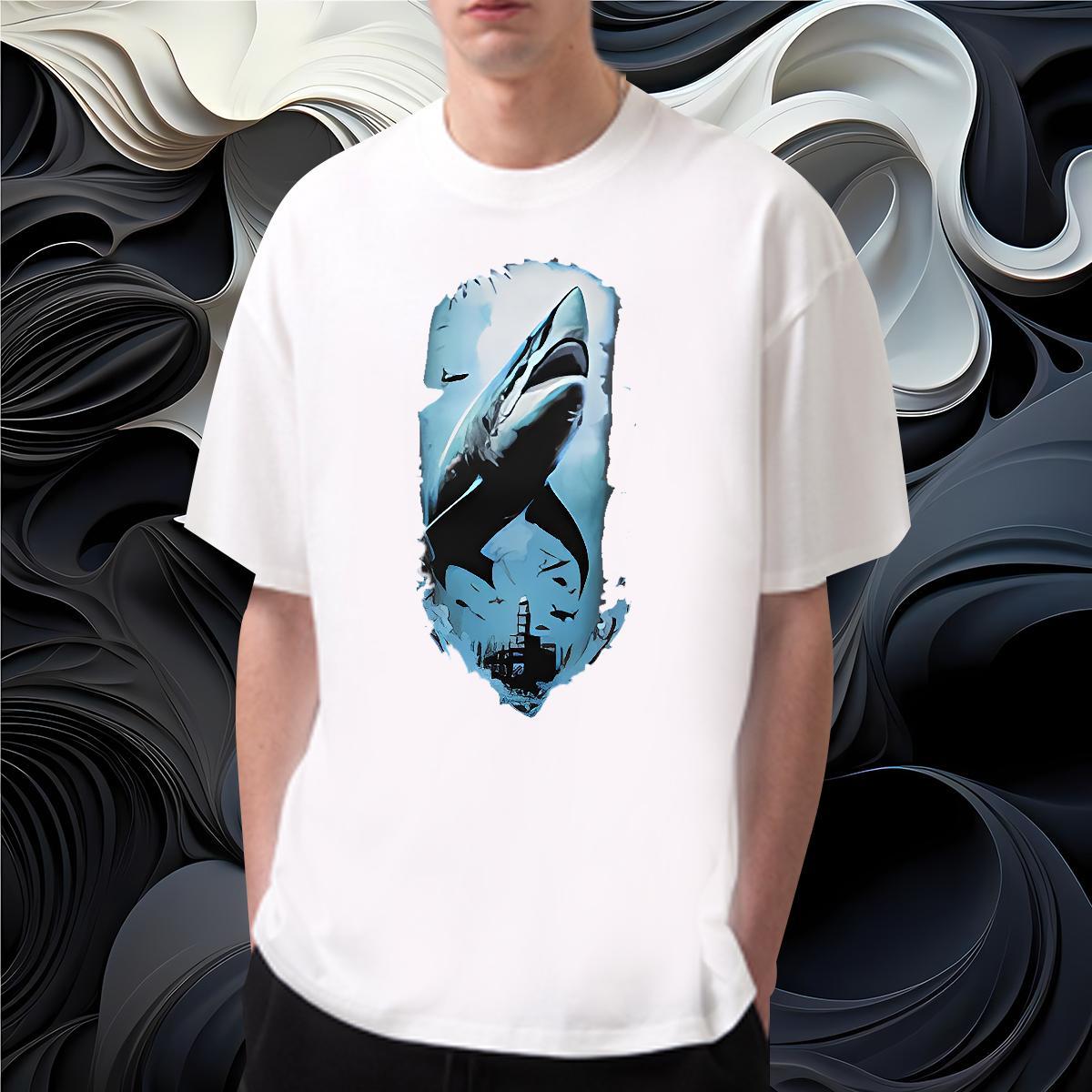 Fashion Designer T Shirts Men 230g Pure Cotton shark Home Outdoor Tops Shirt Breathable Classic Men Tshirts Black White