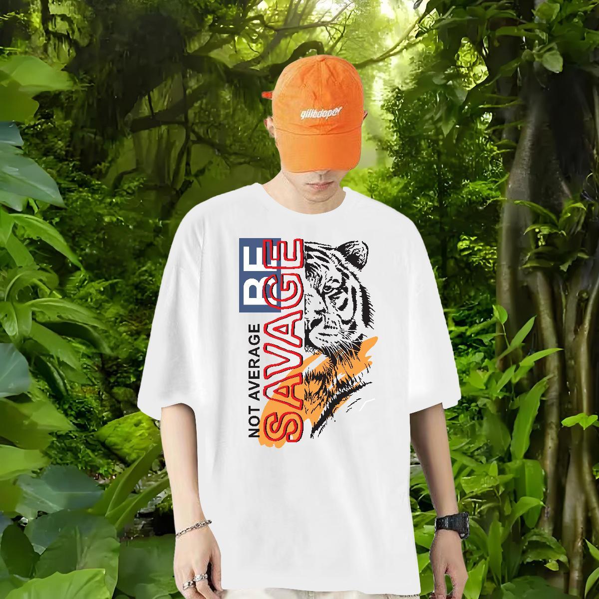 Factory Direct T-Shirts 230g 100% Cotton tiger Hip Hop Street Tops Tees Breathable Crew Neck Classic Mens Tshirts Cartoon Printing L-4XL