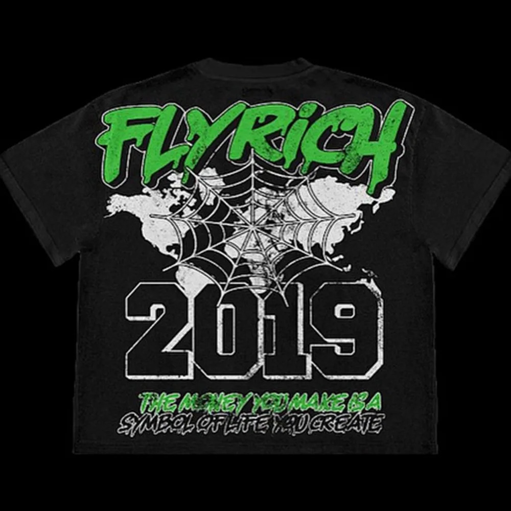 Y2K Vintage FlyRich World Graphic Print 100% Cotton T-Shirt Men Short Sleeves Vintage Oversize Tshirt Streetwear Women Tops